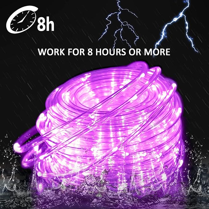 JMEXSUSS 200 LED Pink Solar Rope Lights,72ft 8 Modes Solar Rope Lights Outdoor Waterproof LED, Pink Solar Fairy Lights for Fence,Gazebo,Yard,Walkway