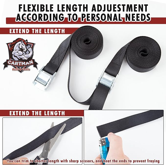 Cartman 1" x 12' Lashing Straps Cargo Tie-Down Strap Up to 600lbs, 6pk in Carry Bag, Black