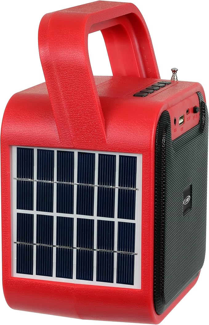 Jensen JEP-175 Portable Rechargeable Bluetooth Speaker with FM Radio, Flashlight, Solar Panel, and USB Port, Red, JEP-175