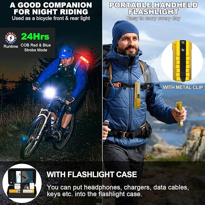 Banral Rechargeable Flashlights High Lumens - Super Bright Small Pocket Magnetic Flashlight, 8 Modes LED Tactical Flash Light, Dual Button Powerful Flashlight for Camping (2, Yellow Gold)