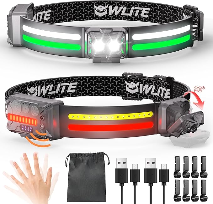 EGUKU Headlamp Rechargeable, 2Pack Rechargeable LED Headlamps 1200Lumens 2 COB 260°Wide Beam Headlight with Bright 11 Modes Lightweight Waterproof Head Lamp for Running, Camping Hiking