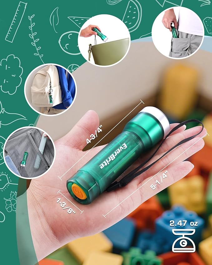 EverBrite Mini Flashlight, LED Flash Light with 3 Modes, 3 AAA Batteries Included, Water-Resistant Small Flashlight for Emergencies and Camping, Green,1 Pack