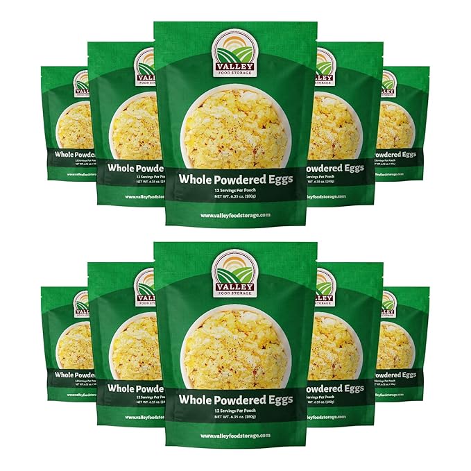 Valley Food Storage Freeze Dried Whole Powdered Eggs | 10-Bag Bucket, 63.5 oz | Premium Emergency Food Supply, 25 Year Shelf Life | Non-GMO Prepper Supplies, Survival Food, Camping & Off-Grid Living