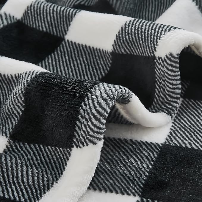 BEDELITE Plaid Fleece Twin Blanket for Couch & Bed, Black & White Checkered Flannel Blanket, Cozy & Soft Buffalo Plaid Decor Blanket for Women, Men, 60"x80"