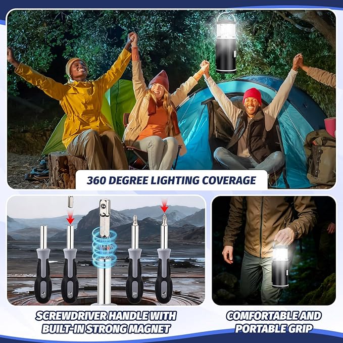 4 Pack Hunting and Fishing Gifts for Men/dad, LED Camping Lantern with 15pcs Multi Tool Kit Portable Emergency Lantern with Screwdriver for Outdoors Father's Day Birthday Present for Dad