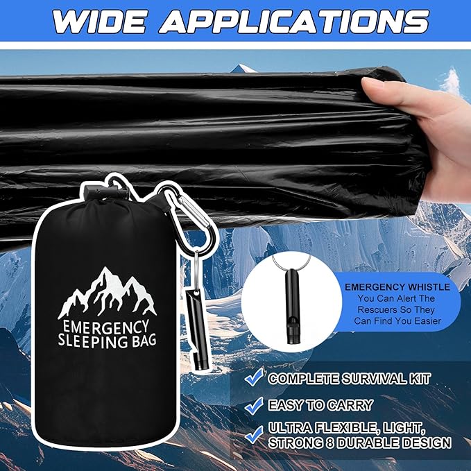 Oudain 6 Pcs XL Emergency Sleeping Bag 94.5" x 49.2" Waterproof Survival Sleeping Bag with Whistle Carabiner Portable Thermal Bivy Sack Emergency Blankets for Camping Hiking Outdoor