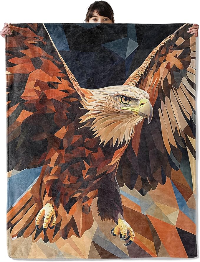 Soaring Bald Eagle Blanket, Cozy Flannel Geometric Eagles Throw Blanket, Soft Fuzzy Blankets for Travel Home Decor, All Season Lightweight Couch Bed Cover, Gifts for Women Adults Kids 40"×50"