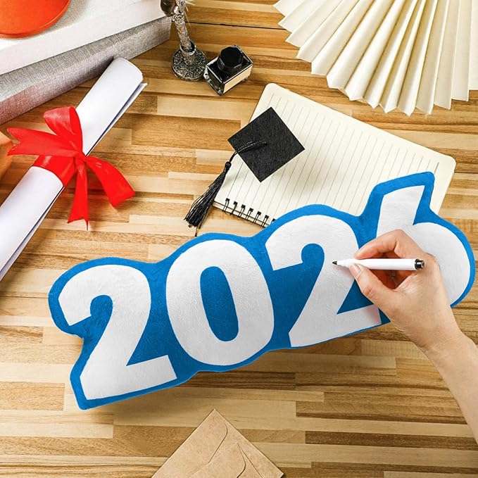 Beeveer Class of 2026 Autograph Stuffed Pillow 15.7" Graduation Autograph Stuffed Pillow Graduation Guest Signature Gifts Grad Party Sign in Decor for High School College(Blue,Classic)