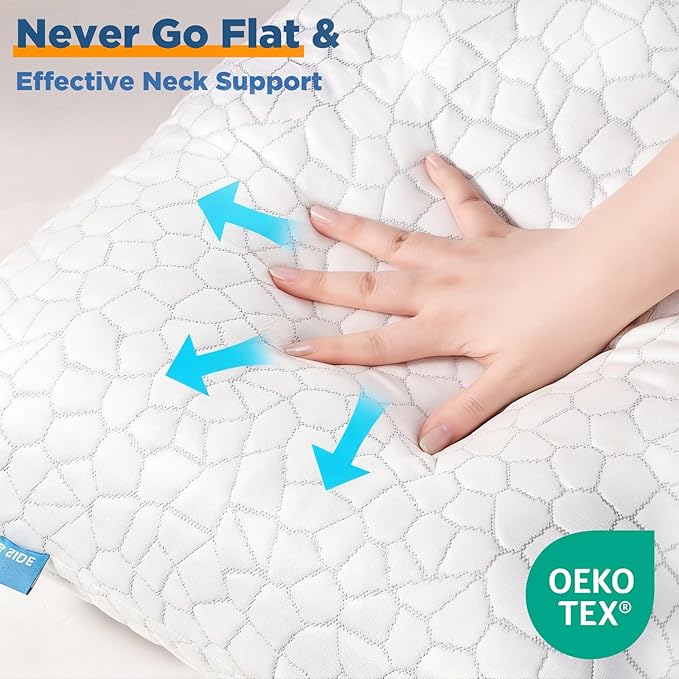 Cooling Pillow Queen Size Set of 2, Adjustable Bed Pillows for Sleeping, Luxury Shredded Memory Foam Side Sleeper Pillows 2 Pack, Cool No Flat Firm Cervical Neck Pillow for Side Sleepers Neck Pain