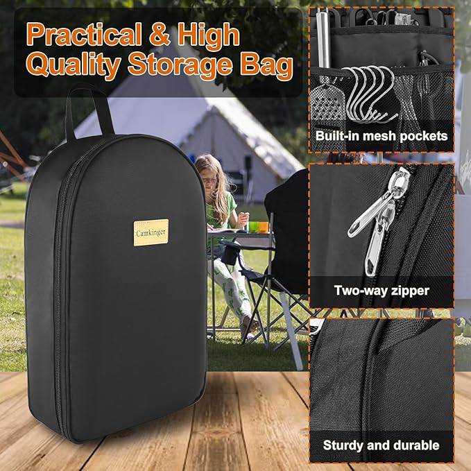 Camping Accessories Kitchen Cooking Utensils Set - Portable Outdoor Camp Cookware Set, Camper Essentials Gear Must Have Supplies for Travel RV BBQ Grill Picnic Hiking