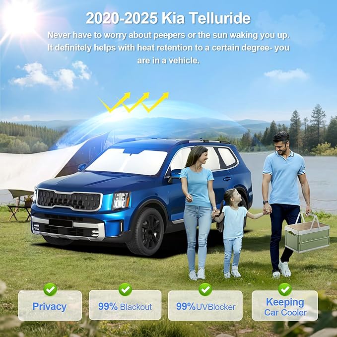 8pcs Car Window Shades for Kia Telluride 2020-2026 Accessories,Windshield Side Rear Full Sunshade,Sun Visor UV Blocking, Privacy Protection and Blackout for Camping Outdoor