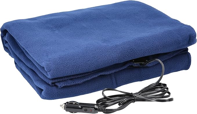 Heated Car Blanket - 12V Electric Travel Blanket for Car, Truck, SUV or RV - Portable Heated Throw for Road Trips, Camping or Winter Emergency Kit for Cold Weather Travel by Stalwart (Navy)