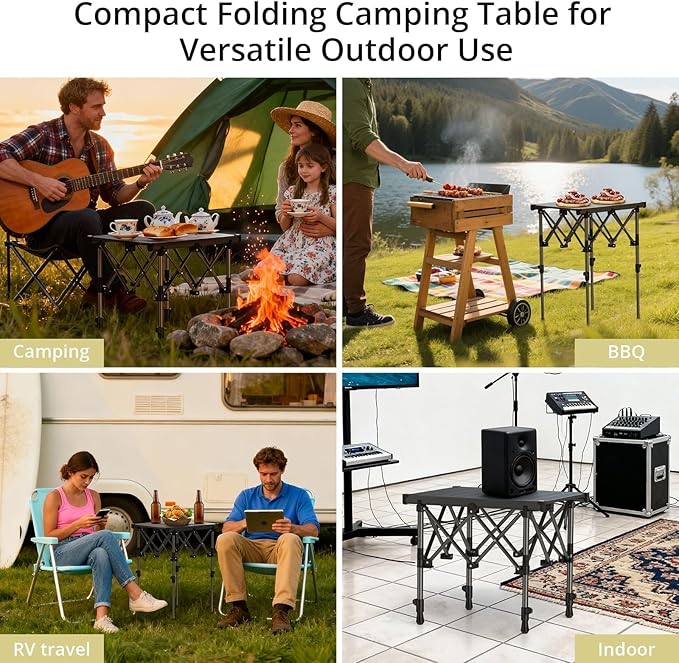Anbte Folding Camping Table, 2 Height Adjustable Small Camping Side Table Aluminum Roll Top with Carry Bag, Stable X-Frame for Outdoor Cooking, Tailgating Picnic BBQ RV Travel, 20”x16”, 264lbs Load