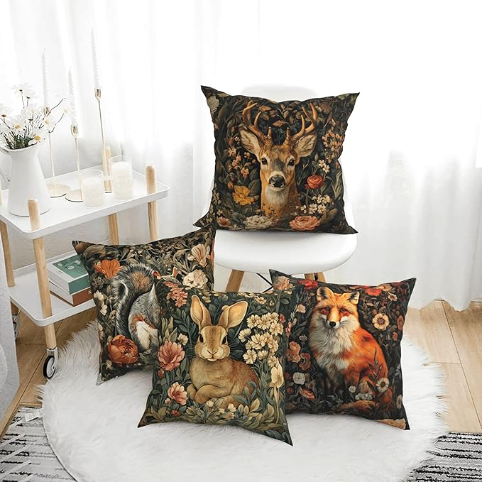 Vintage Animals Throw Pillow Covers 18 X 18 Inch Set of 4 Decorative Cushion Cover Home Decor for Sofa Chair Couch Bedroom Living Room