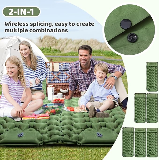 Sleeping Pad,4" Thick Ultralight Sleeping Pad for Camping with Pillow & Foot Pump,Compact Inflatable Camping Mattress for Hiking Tent Road Trip,One-Second Deflation