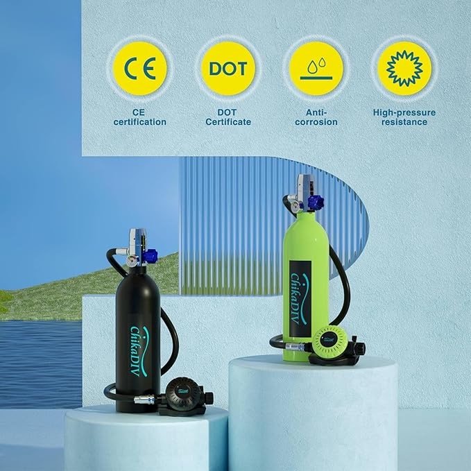 Mini Scuba Tank with 1L Capacity Lung Tank–DOT Certified Dive Portable Lungs for Snorkeling and Underwater Breathing