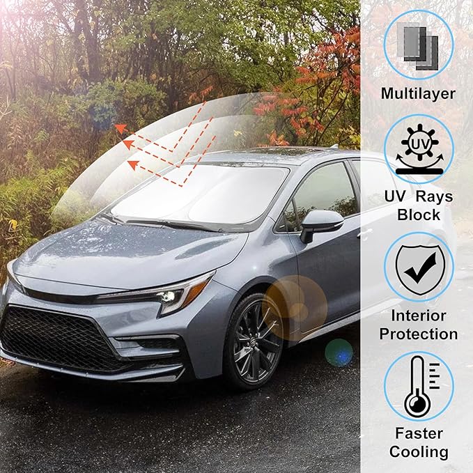 Windshield Sun Shade Custom Fit 2020 2021 2022 2023 2024 2025 2026 Toyota Corolla Accessories (Not for Corolla Cross) Window Sunshade Protect Car from Sun Rays