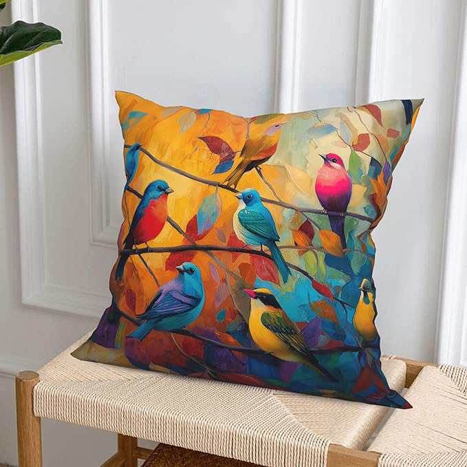 Bird Throw Pillow Covers 18 X 18 Inch Set of 4 Decorative Cushion Cover Home Decor for Sofa Chair Couch Bedroom Living Room