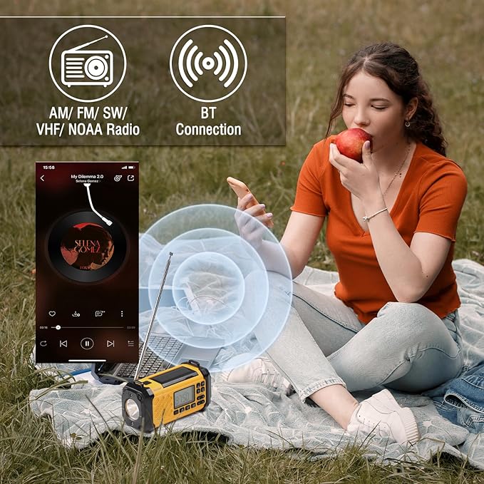 Raddy SH-906 Emergency Radio, 10000mAh NOAA Weather Alert Hand Crank Solar AM/FM/SW/VHF Radio with Flashlight, Reading Lamp, SOS, Compass, Cell Phone Charger for Survival Outdoor
