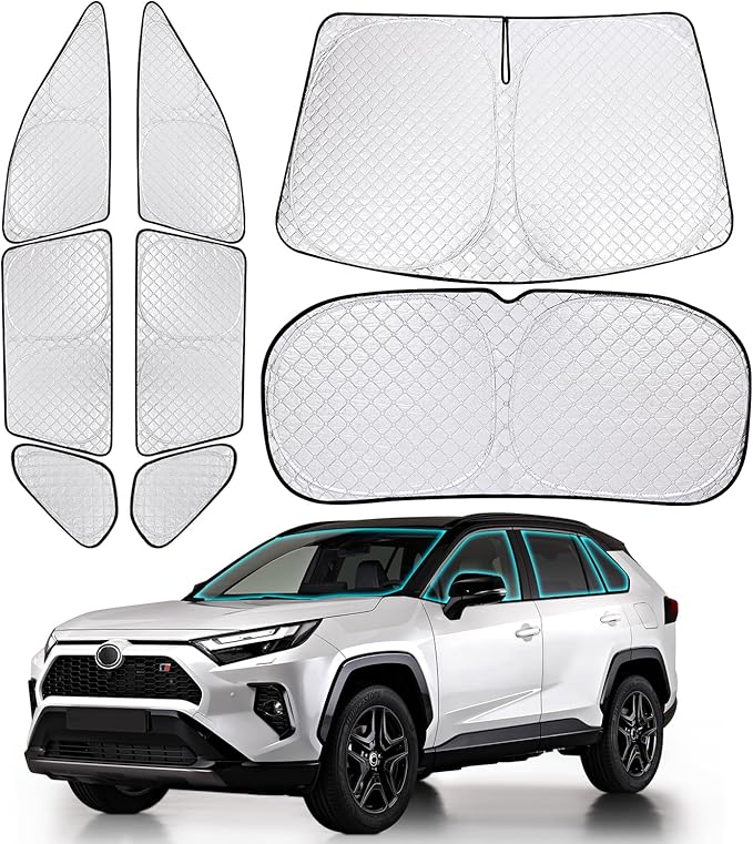 XCBYT 2019-2024 RAV4 Full Coverage Window Shades | 6-Layer Blackout Insulated Sun & UV Protection | Custom Fit Privacy Covers for Camping, Sleeping & Car Living (8 PCS)