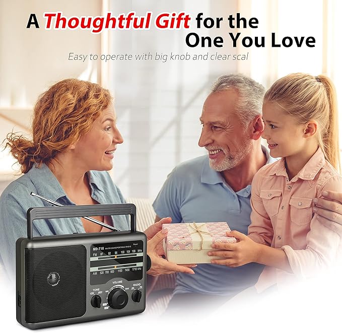 Greadio AM FM Portable Radio Transistor Radio with 3.5mm Earphone Jack, Hight/Low Tone Mode, Big Speaker, AC Power or Battery Operated by 4 D Cell Batteries for Home and Outdoor
