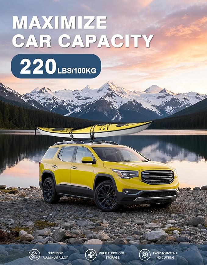 Roof Rack Cross Bars 220lbs Compatible with GMC Acadia 2017 2018 2019 2020 2021 2022 2023(with Raised Rails), All-Metal Aluminum Heavy Duty Crossbar Luggage Racks Roof Rails Rooftop