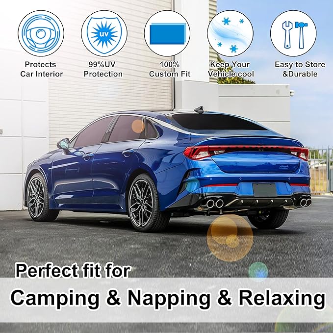 8PCS Windshield Sun Shade Custom Fit for 2021-2024 2025 2026 Kia K5, GT-Line, GT, Sedan Accessories Foldable Sunshade Side Rear Window Shade Cover Full Set Privacy Protection Keeps Car Cool
