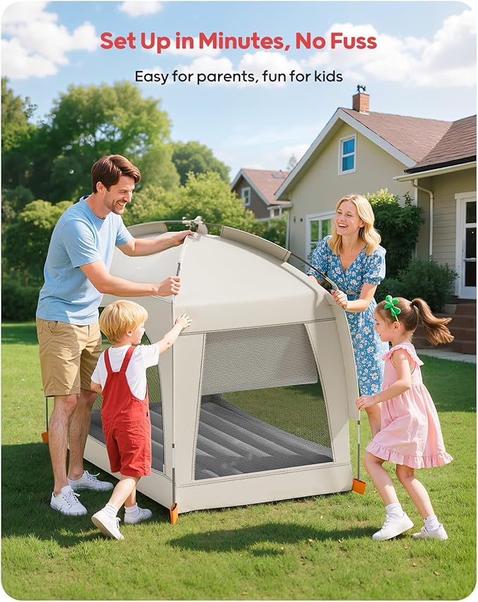 QPAU Inflatable Toddler Travel Bed with Tent – Lightweight Blow Up Kids Air Mattress with Hand Pump – Indoor & Outdoor Portable Sleeping Solution for Camping, Travel, Home, Grandma’s – Ages 3+