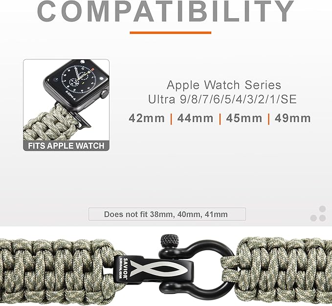 Savior Survival Gear Paracord Watch Band, Compatible with Apple Watch Band 49mm 46mm 45mm 44mm 42mm, iWatch Band Series Ultra 10 9 8 7 6 5 4 3 2 1 SE, Adjustable strap for men ( Digital Camo, X-Large)