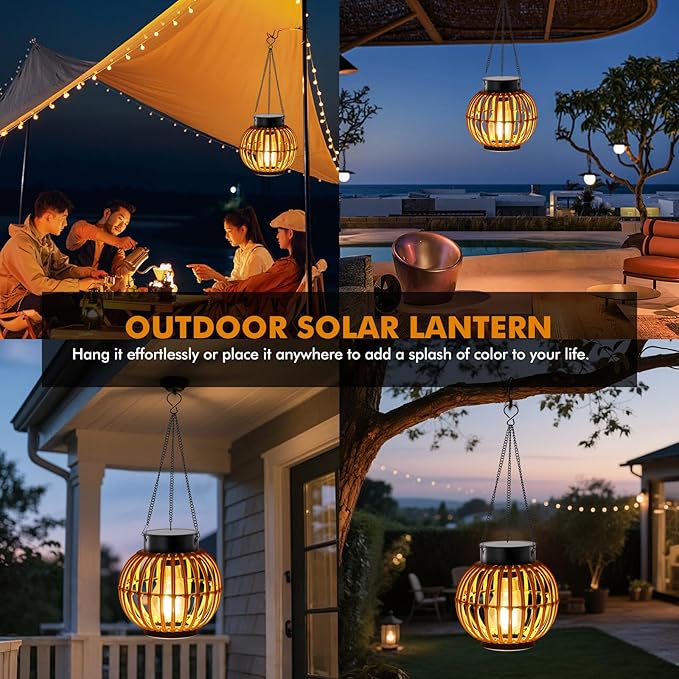 Solar Lanterns Outdoor Lights Waterproof -2 Pack Hanging Hand-Woven Lanterns, Garden Decor Gifts, Outdoor Solar Table Lamp Camping Lights, Garden, Yard, Porch, Patio Balcony, Backyard Outdoor Decor