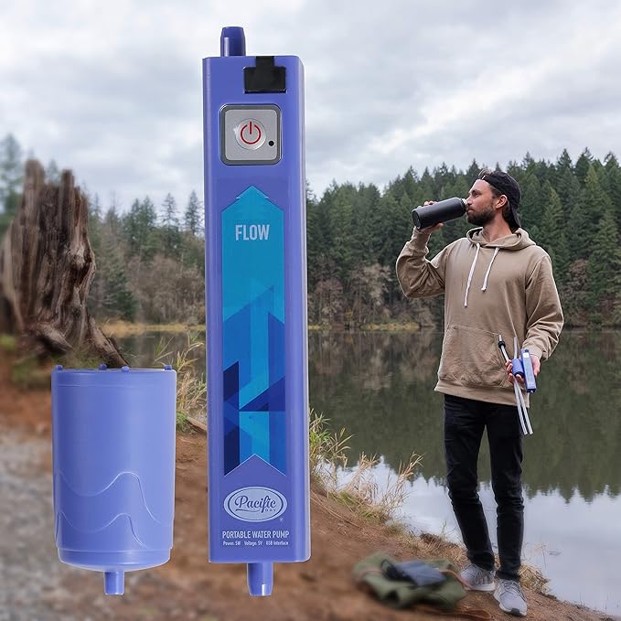 Pacific Bay Portable Automatic Pump/Water Filtration System - for Camping or Wilderness Survival - Emergency Drinking Water Survival - Indoor/Outdoor Water Filter - Must Have Hiking Supplies