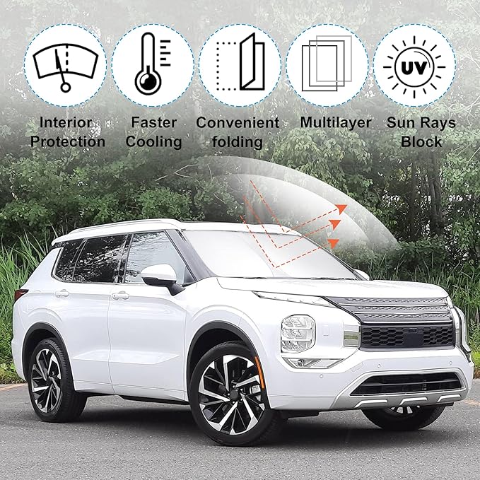 Windshield Sun Shade Custom Fit 2022 2023 2024 2025 2026 Mitsubishi Outlander Accessories Foldable Sunshade Sun Blocker Front Window Shades Covers Keep Car Cooler