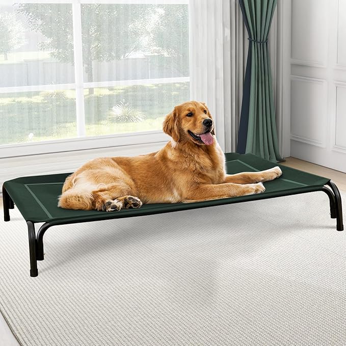 Czpalo Elevated Dog Bed, Raised Outdoor Pet Bed for Large Sized Dog, Portable Cooling Pet Cot with Breathable & Washable Mesh, Indoor & Outdoor Pet Hammock with Skid-Resistant Feet.