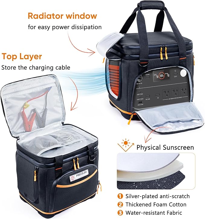 Double-Layer Travel Carrying Case for Jackery Explorer 1000 v2 – Hard Molded Bottom, Side Ventilation & Front Pockets, Portable Power Station Storage Bag for Jackery Accessories & Solar Generator
