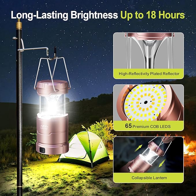 LETMY LED Camping Lantern for Power Outages, 3 Color Modes & Dimmable Battery Powered Lantern, IP65 Waterproof & Collapsible, Lanterns Flashlight Survival Kits for Emergency Hurricane Hiking, 4 Pack