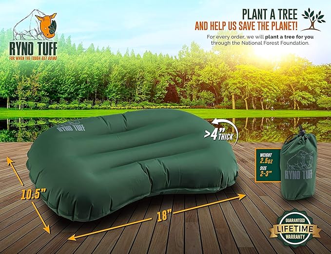 Ryno Tuff Inflatable Outdoor Camping Pillow with Knitted Fabric for Neck Lumbar Support - Insulated Inflatable Travel Pillow for Camping, Backpacking, Hiking & Traveling with A Compact Carrying Case