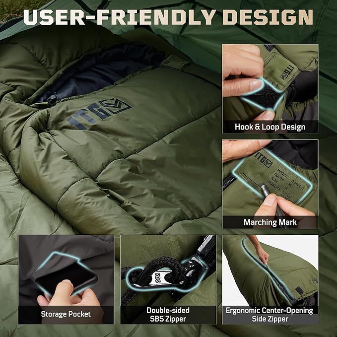 Mummy Sleeping Bag for Adults, 25℉-36℉ Cold Weather Backpacking Sleeping Bag, Lightweight 3-4 Season Winter Camp Bag with Adjustable Hood & Compression Sack, Machine Washable