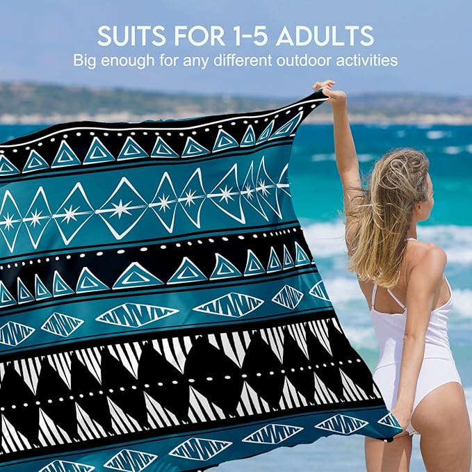 BYDOLL Beach Blanket 78''X81'' Waterproof Sandproof Suits1-4 Adults Oversized Lightweight Large Blanket Picnic Mat for Beach Sand Free Travel Camping Hiking Picnic