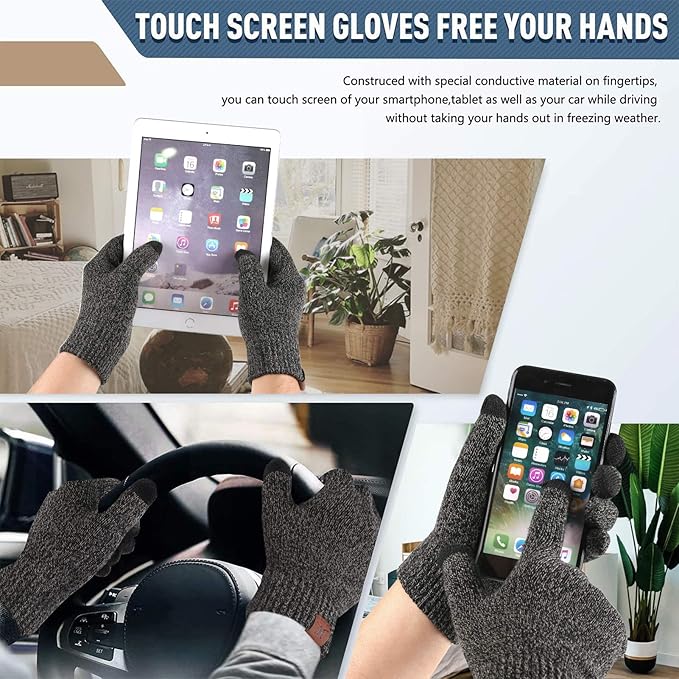 Winter Beanie Hat Scarf Touchscreen Gloves Set for Men and Women, Beanie Gloves Neck Warmer Set with Warm Knit Fleece Lined