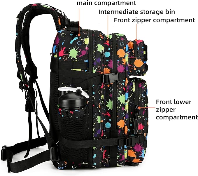 Lovelinks21 Tactical Assault Backpack - 45L 3 Day Assault Pack with MOLLE, Waterproof Rucksack - Fluorescent Tie Dye