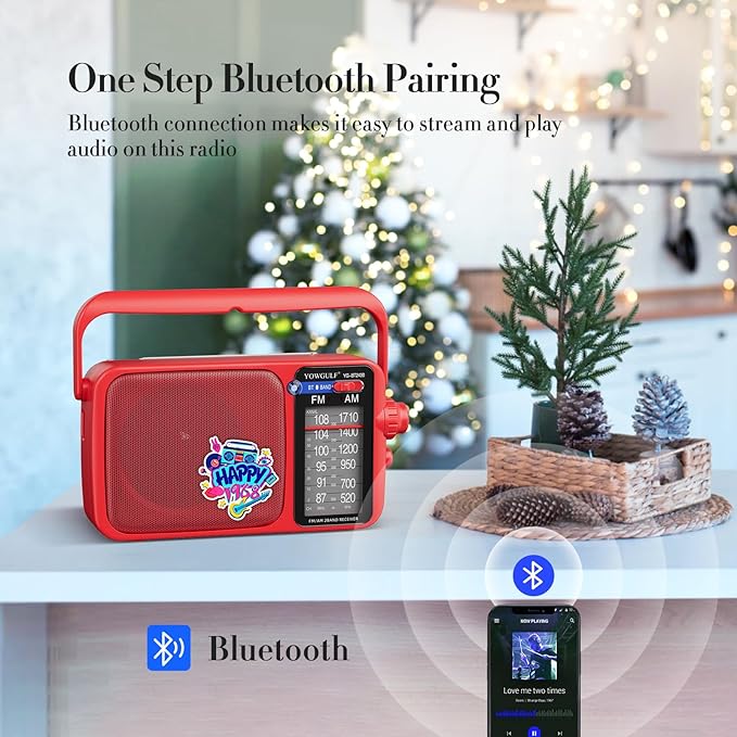 YOWGULF AM FM Radio with Best Reception,Bluetooth Portable AM FM Transistor,Battery Operated Radios or AC Power,Large Dial,Headphone Jack, Gifts for Seniors Elderly