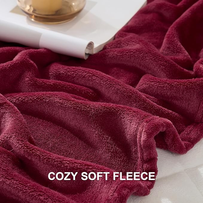 Hansleep Fleece Burgundy Red Full Blanket, Super Soft Flannel Fuzzy Plush Cozy Blanket for All Seasons, Burgundy Red, Full 84x90 Inches