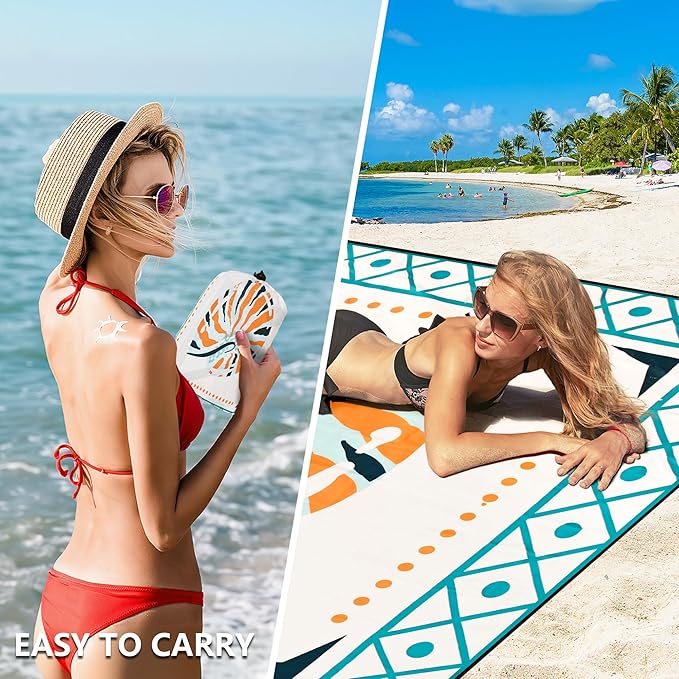 HIHOHO Beach Blanket Waterproof Sandproof Extra Large Beach Mat 79" X 83"/120"x108"for 1-8 Adults Quick Drying Durable Outdoor Picnic Mat for Beach Travel Camping Hiking