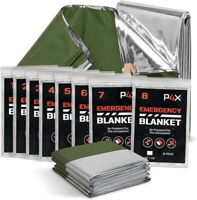 PREPARED4X Mylar Blankets 8 Pack - Waterproof Emergency Blanket - Rip and Tear Resistant Survivalist Gear - Emergency Thermal Blanket for Outdoor Survival
