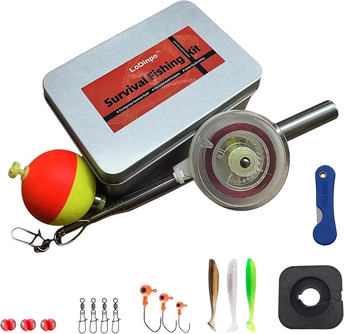 Emergency Survival Fishing Iron Box Telescopic Fishing Rod 21 Fishing Gear Compact Camping Essentials for Outdoor in Backpack Doubles as First Aid Kit for Car or Travel SurvivalFishingRodBox