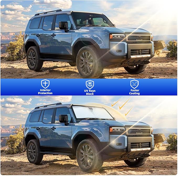 Side Window Sunshades for Toyota Land Cruiser250 (2024 2025), Front Window Shades Custom Fit for Land Cruiser, Foldable Car Sun Shield with Steering Wheel Sunshade to Block UV Keep Car Cool