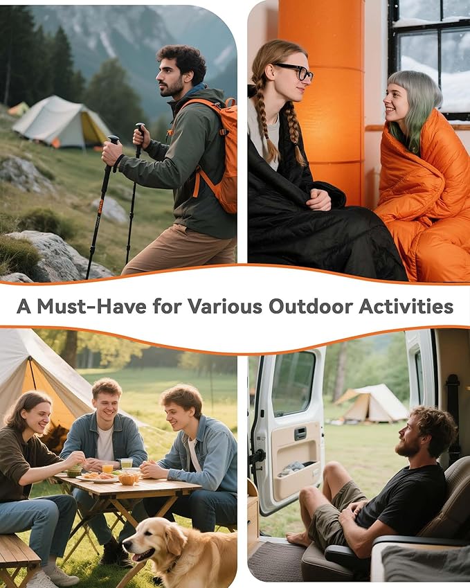 Camping Blanket Ultralight, 3 Season Waterproof & Windproof, Packable Outdoor Blanket for Camping, Hiking, Backpacking, Hammock,Stadium, Picnics（Orange）