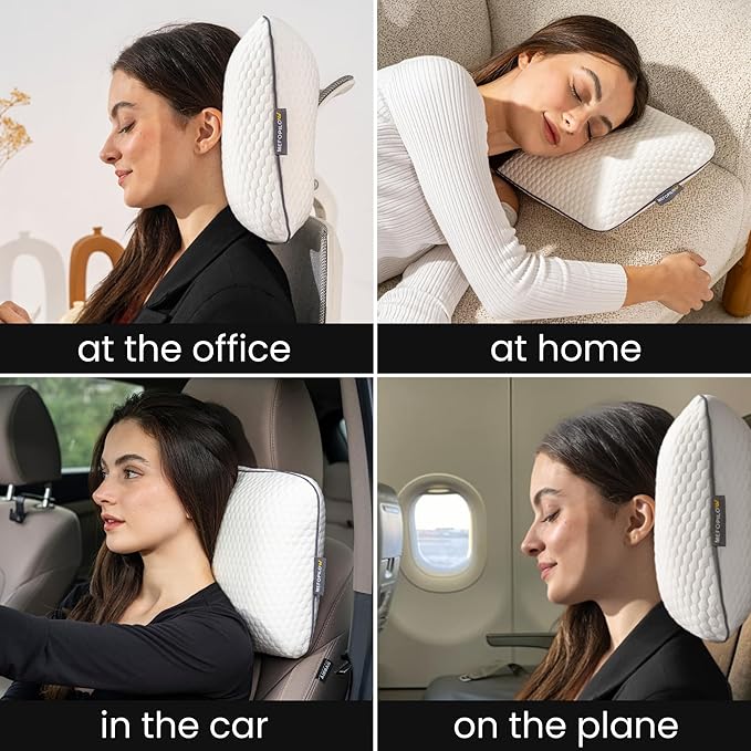 Memory Foam Travel Pillow with Washable Cover & Carry Bag – Compact, Soft & Breathable Neck Pillow for Airplane, Camping & Car (Black- Without Spare Cover, 15.7x9.8x3.9 inches)