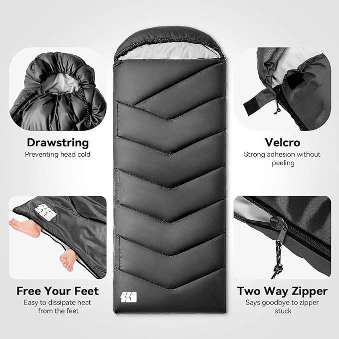 Sleeping Bag for Adults Warm Weather, Compact Lightweight Backpacking Sleeping Bag with Compression Sack, Camping Essentials Gear for Hiking Travel Climbing Outdoor & Indoor Use