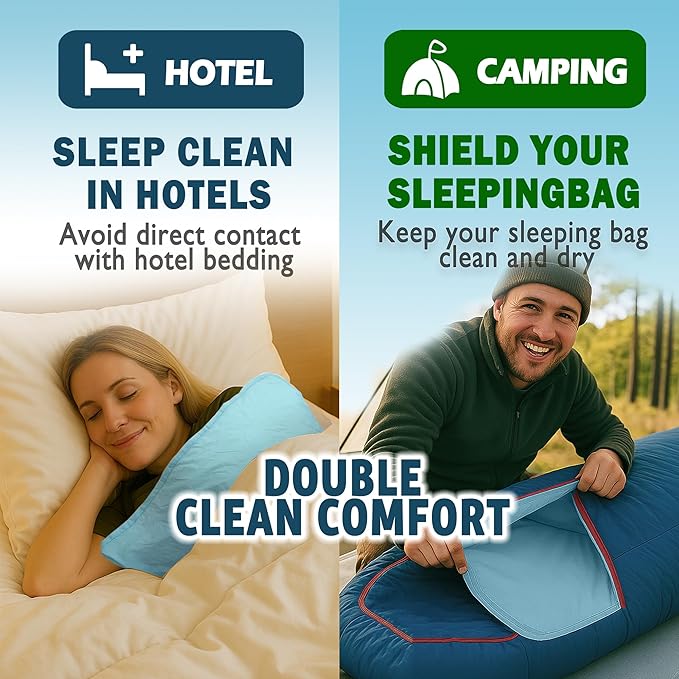 JIUSAIRUI 4.2oz Ultralight Sleeping Bag Liner – No Zipper Portable Travel Sheet, Quick-Dry & Machine Washable,Ideal for Camping, Hotels, Backpacking,Hostels